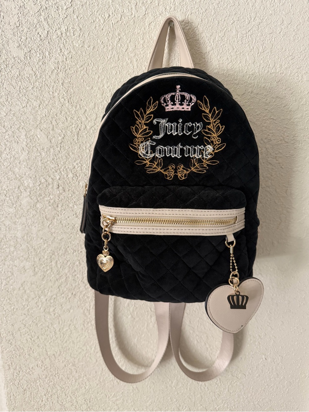 Juicy Couture Black Suede Quilted Mini Backpack with Heart Charm - Picture 3 of 7
